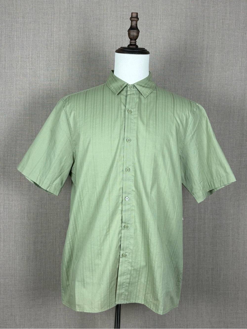 Alfani Men’s 100% Cotton Textured Stripe Shirt Fig Leaf L XL NWT